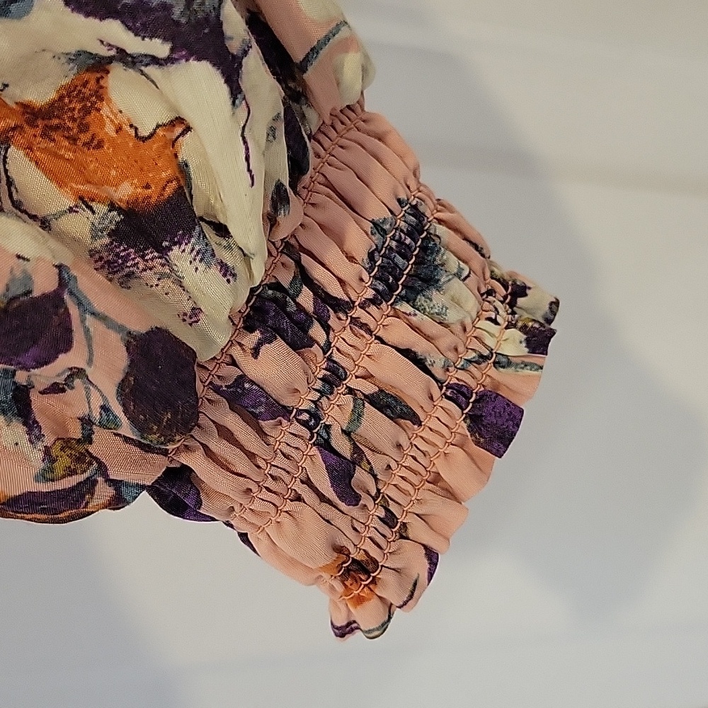 EUC Anthropologie Long Sleeve Floral Smocked Mini Dress Size S - Picture 10 of 13